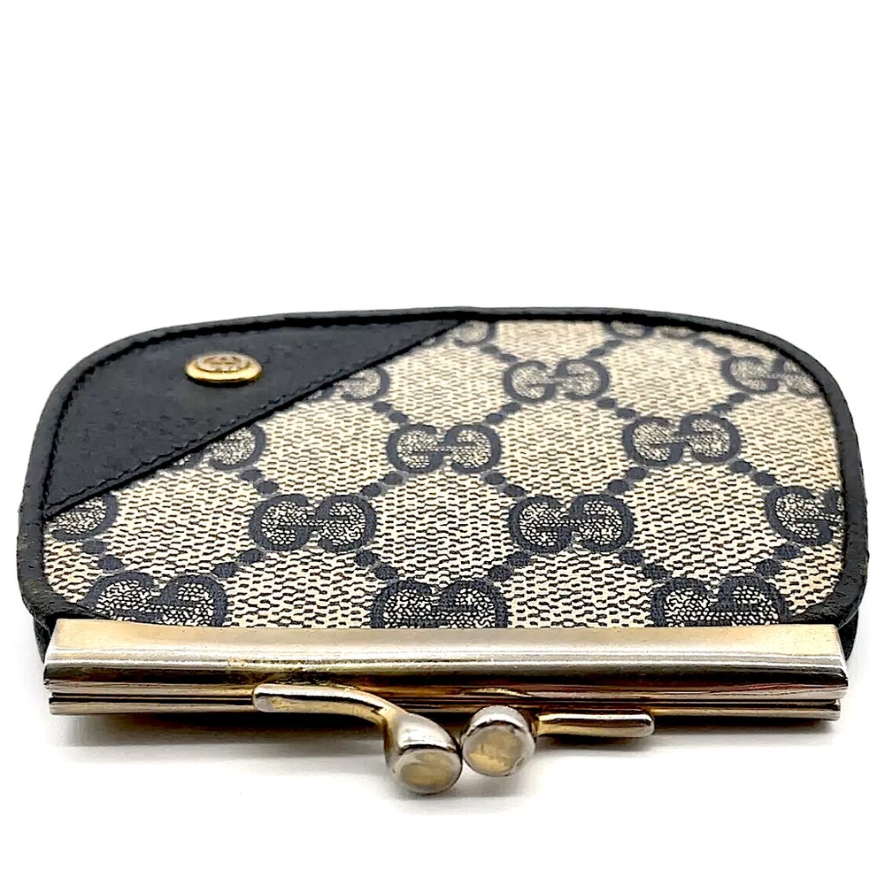 GUCCI GG Supreme Kiss Lock Navy Blue Monogram Coin Purse Change Wallet - Picture 6 of 9
